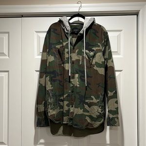 PAC Sun Distressed army camo jacket with gray hood